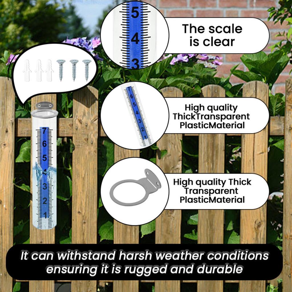 Outdoor Rain Gauge Accurate Rain Measure Tool Weatherproof Rainfall Gauge for Fence Yard Patio Lawn Farm Deck Outdoors