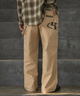 BURNING CAPONE Bc Logo Print Carpenter Pants (Beige)