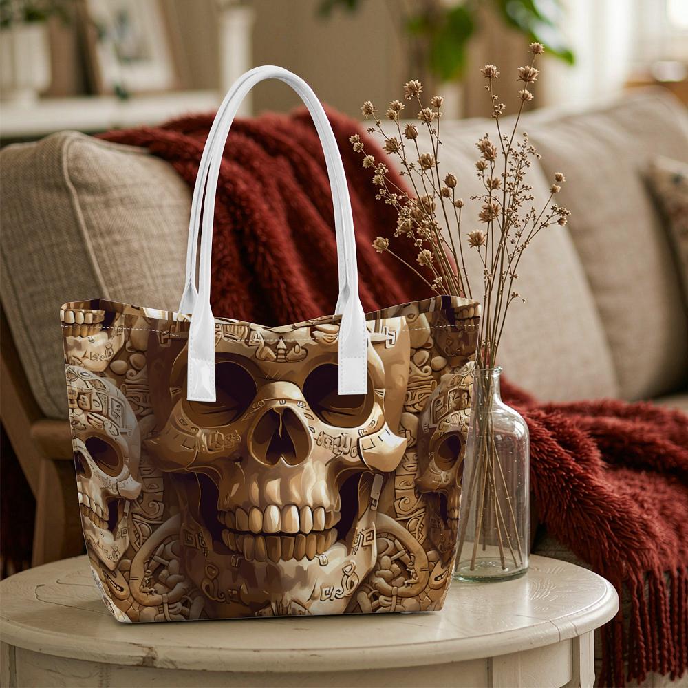 Vintage Skull Print Tote Bag Large Capacity Shoulder Bag for Daily Use