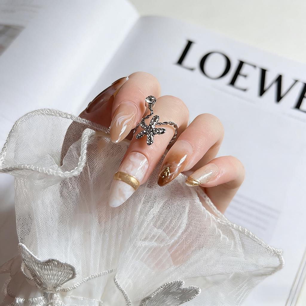Medium-Long Almond Shape Gradient Nail Tips - Gentle Skin-Brightening Embossed Press-On Nails in Pure Desire Style