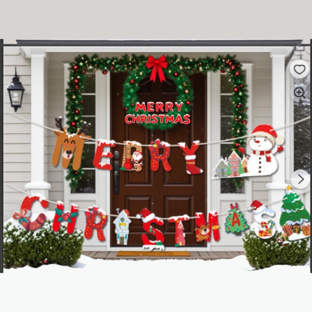 Merry Christmas Paper Banners Flags Hanging Garlands For Xmas Ornaments Holiday Home Party Decoration