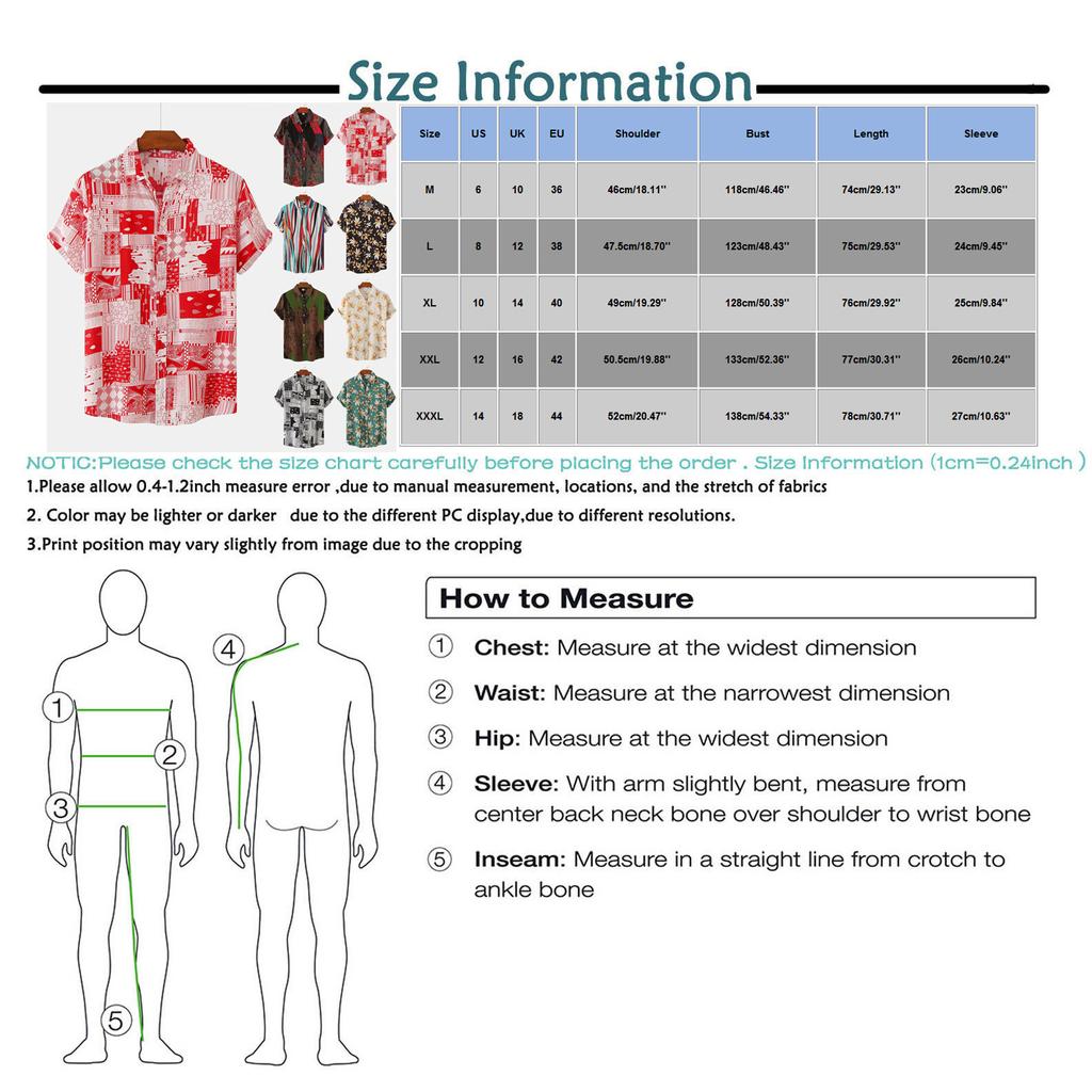 Men's Casual Hawaiian Loose Resort Print Short Sleeve Top Beach Button Up Shirt