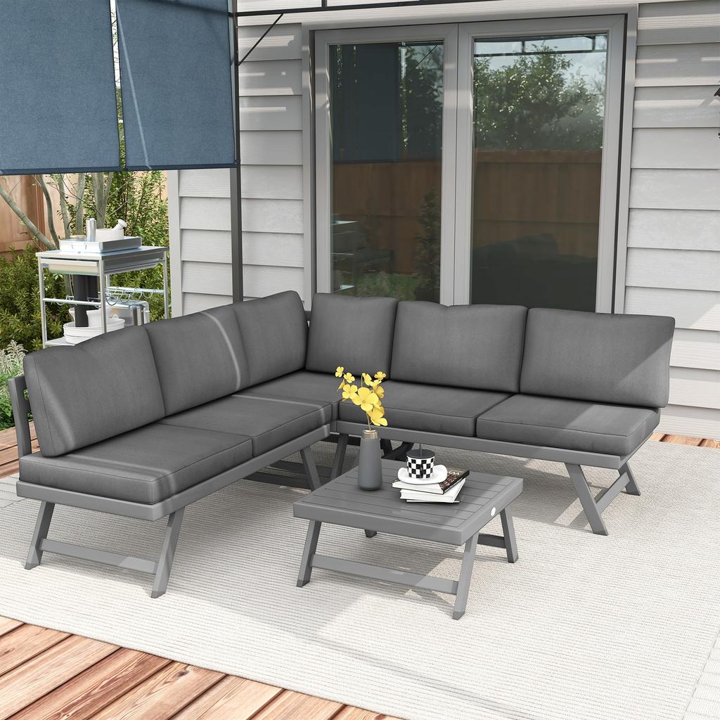Corner and Convertible Garden Lounge Set 4 Pieces with 2 Benches, 1 Corner Armchair and 1 Coffee Table