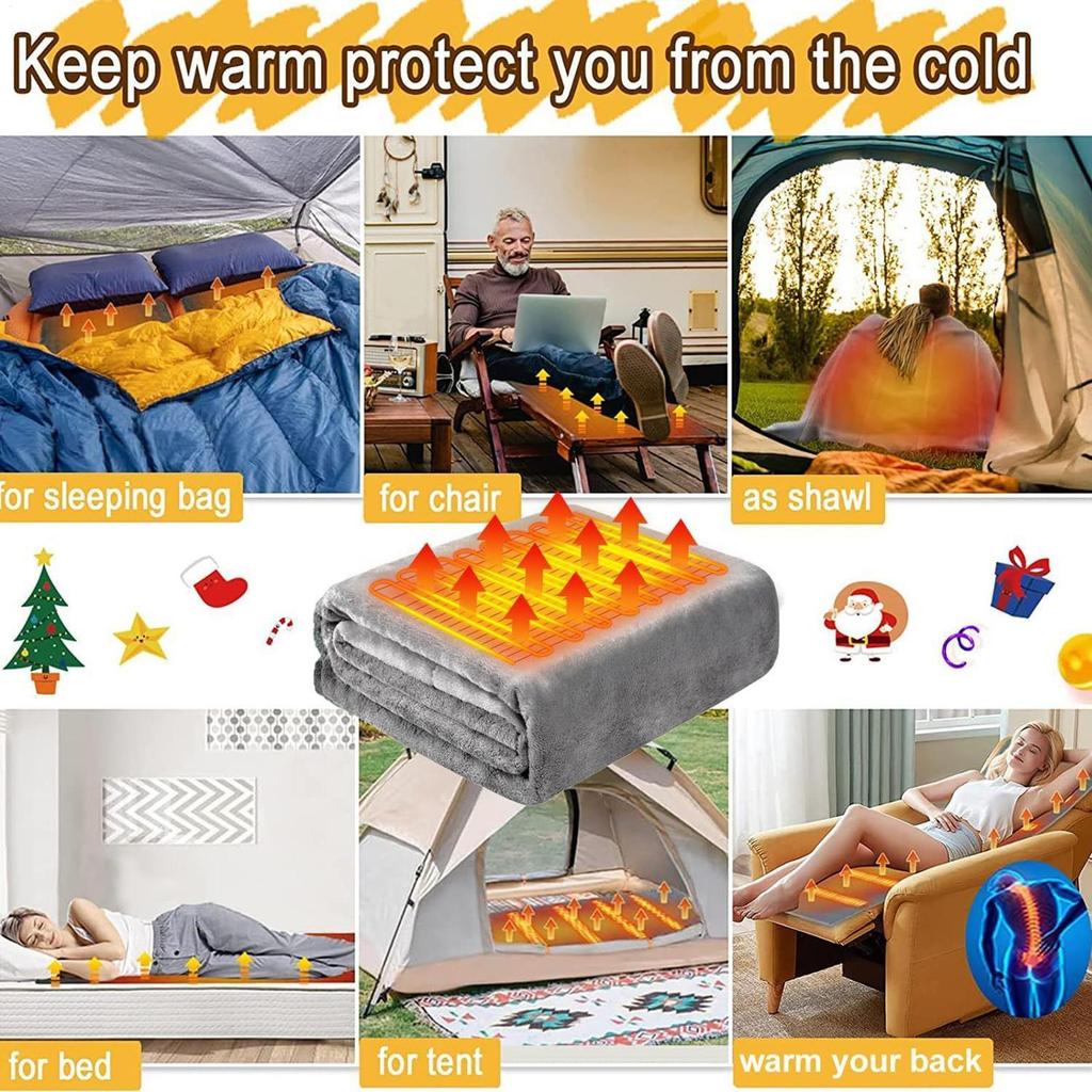 Heated Camping Pad Soft Foldable Warm Adjustable Blanket Sleeping Bag Liner For Men Women Hiking Outdoor Picnic Travel Survival