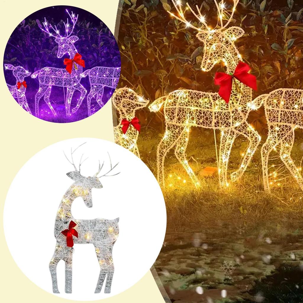 Lighted Deer Christmas Outdoor Decoration Reindeer Family Moose Lighted Holiday Display with Bell Bow Deer Lawn Garden Decor