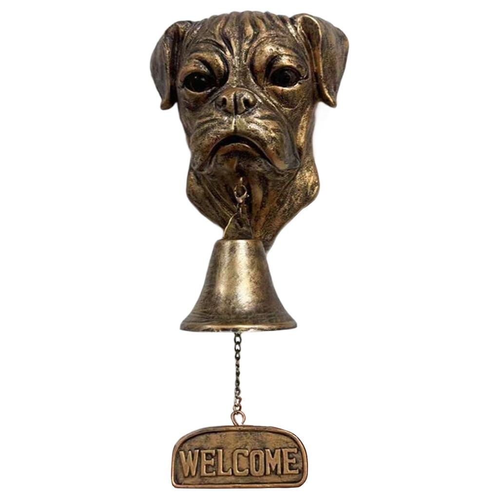 Vintage Bronze Dog Head Shape Resins Welcome Doorbell Outdoor Wall Hanging Decoration For Dog Lover Home Entrance Decors