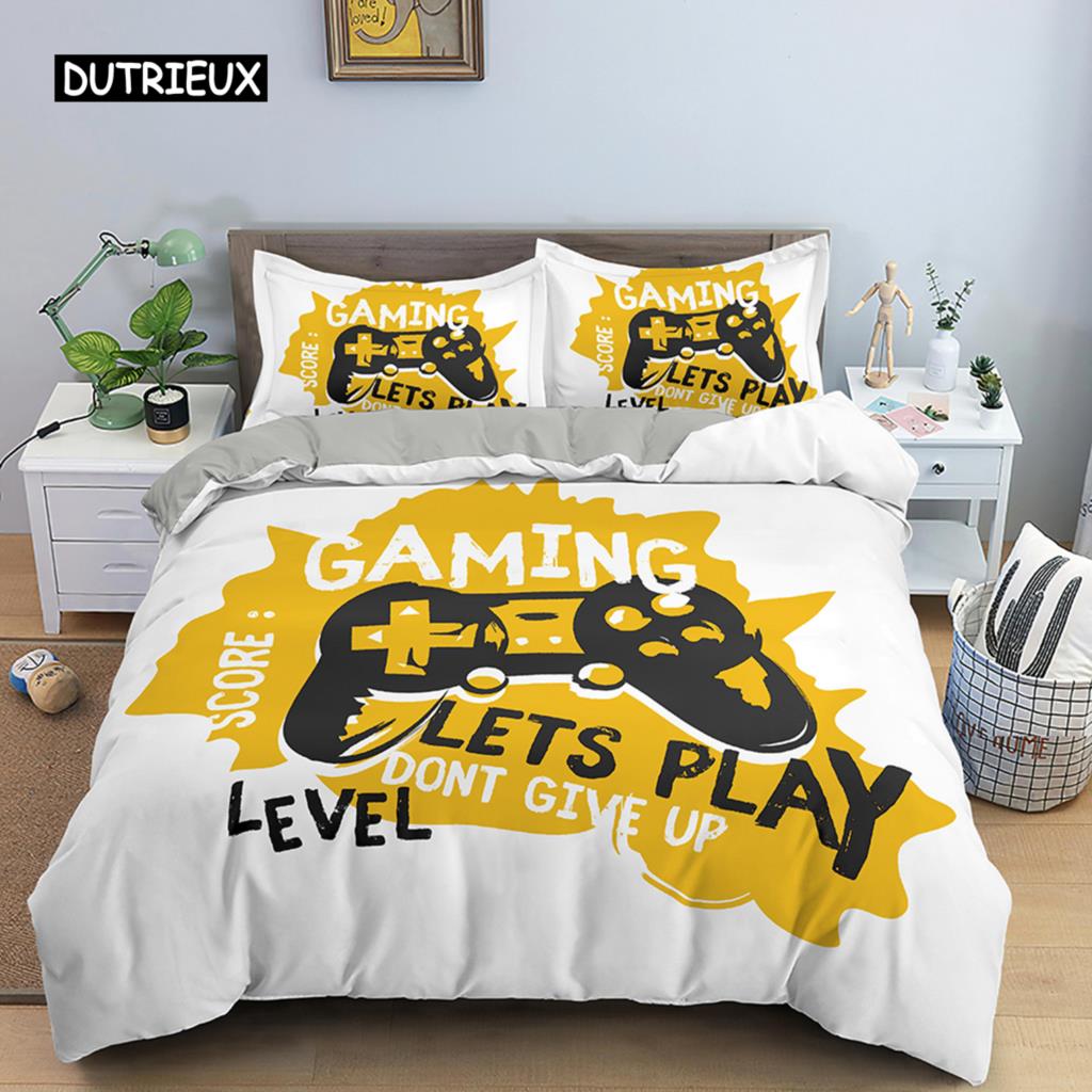Teens Video Games Comforter Duvet Cover King Gamepad Controller Bedding Set for Kids Boys Girls Youth Game Polyester Bedding Set