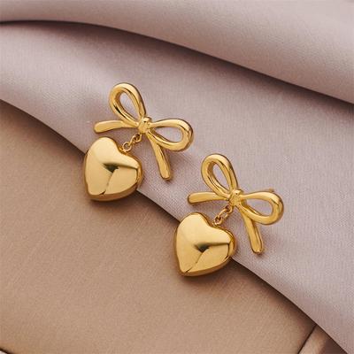 Süßes Herz Hohl Schleife Golden Lange Hängeohrringe Für Frauen Party Hochzeit Brincos Mode Weihnachtsschmuck Freundin