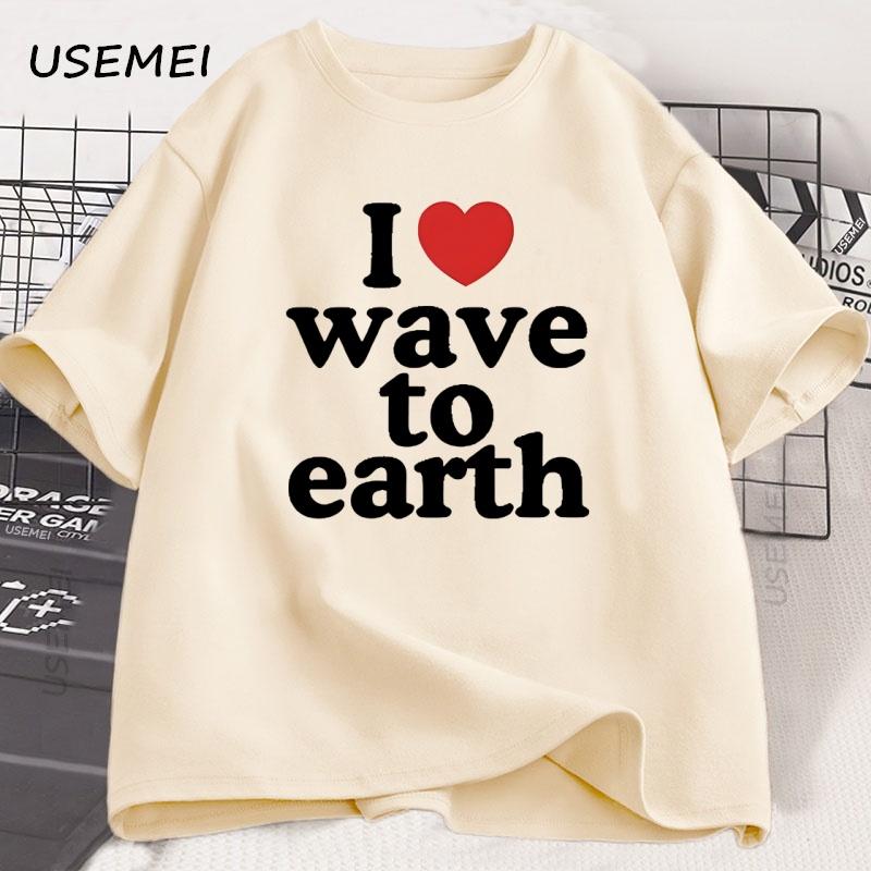 Я люблю Wave To Earth Футболка Мужская Женская Хлопковая Футболка Одежда Летняя С Коротким Рукавом Свободные Футболки Уличная Одежда Y2k Одежда S бежевый 1760₽