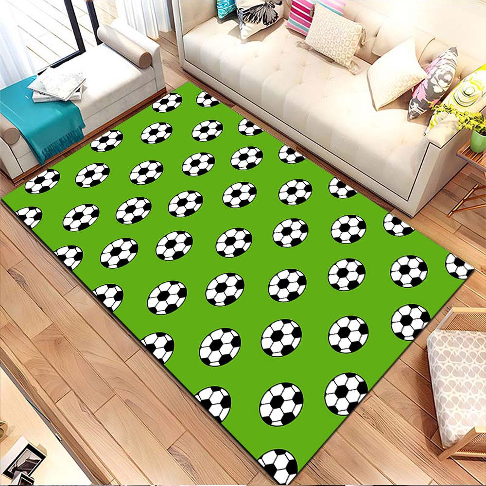 Soccer Ball Pattern on Green Patterned carpet, non slip mat suitable for living room and bedroom sofas