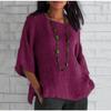Comfortable Casual Women Cotton Linen Round Neck Shirt Top Seven Quarter Sleeve