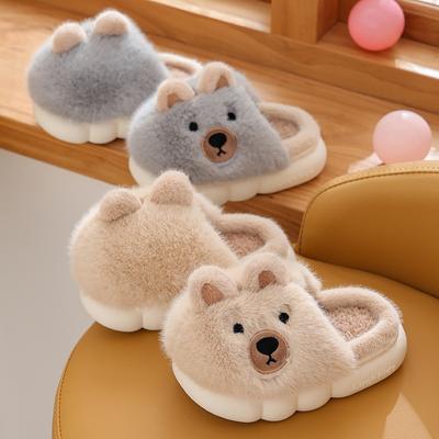 Winter Kids Cotton Slippers Cartoon Little Bear Children's Indoor Warm Plush Slippers Non-Slip Girls Boys House Shoes