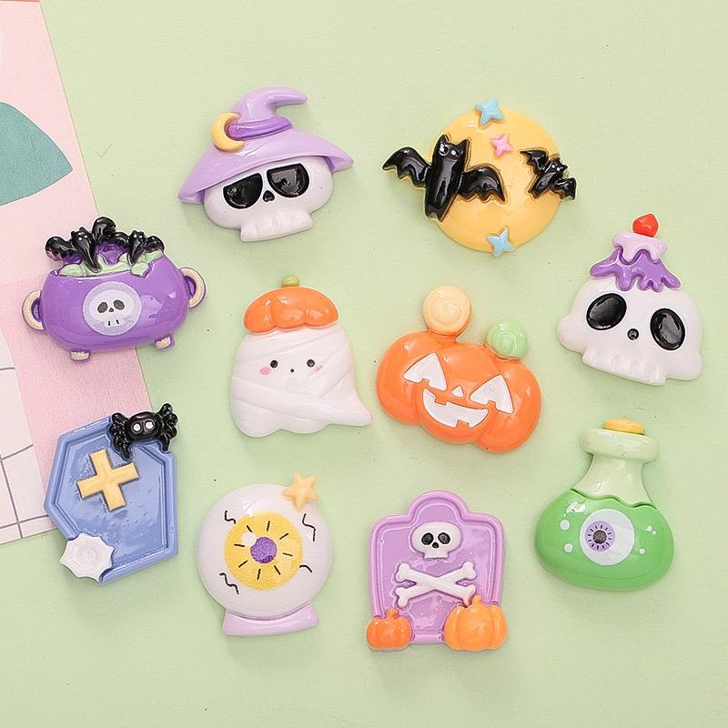 10Pcs New Mini Cute Cartoon Halloween Collection Flat Back Resin Cabochons  DIY Jewelry Craft Decoration Accessorie