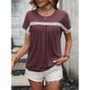 New Spring Summer Women's Crew Neck Short Sleeve T-Shirt Lace Patchwork Casual Top for Women Crossborder European American Style