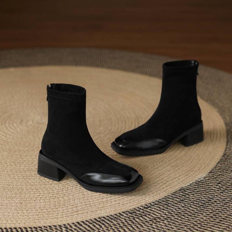 

Осень и зима однотонные замшевые ботинки Мартин удобные эластичная задняя молния резиновая подошва ботинки средней высоты голенища корейская версия новая большая 39