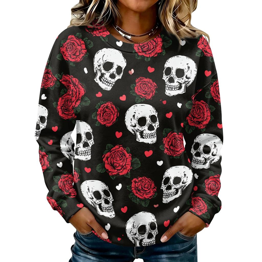 Women's Casual Long Sleeve Halloween Print Neck Sweatshirt