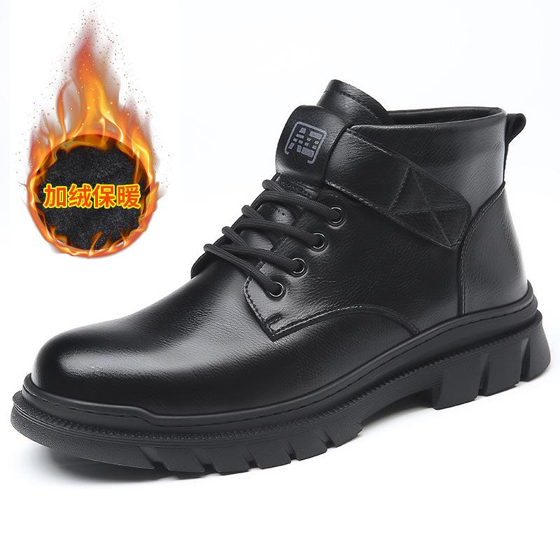 Martin Boots Men's Winter Men's Shoes New High-top Casual Velvet Leather Boots Trendy Versatile Retro Tooling Short Boots