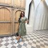 Women's Shirt Collar Short Sleeve Loose Fit Waist Tie Solid Color Shirt Dress