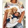 Women Christmas Shiba Inu Puppy T‑Shirt, Girl Playing Snow Winter Xmas Graphic Casual Short Sleeve Tee Holiday Daily Outfit