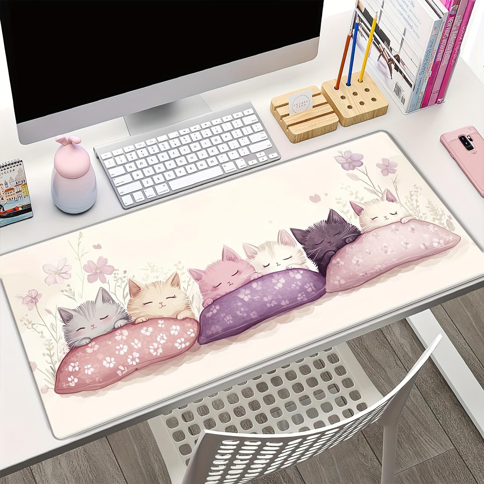 

VIKAMA Cute Mouse Pad Sleeping Cat Cozy Rug Desktop Mat Non-Slip Waterproof Mouse Gaming Pad Desktop Carpet Home Decor 30X60CM
