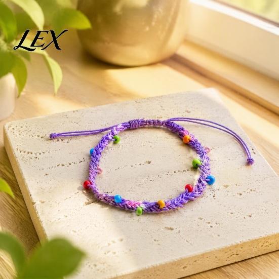 Handmade Woven Rope Wristbands Braided Bracelet for Women, Bohemian Wrist Casual Minimalist Hand with Colorful Rice Beads, Adjustable Knot Cord