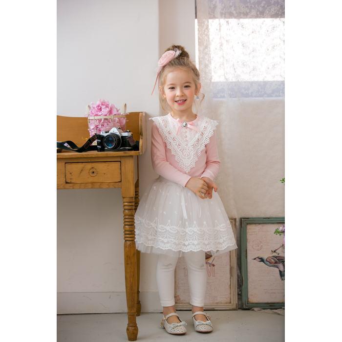 Girls' Spring & Autumn Korean Style Lace Beaded T-Shirt Top