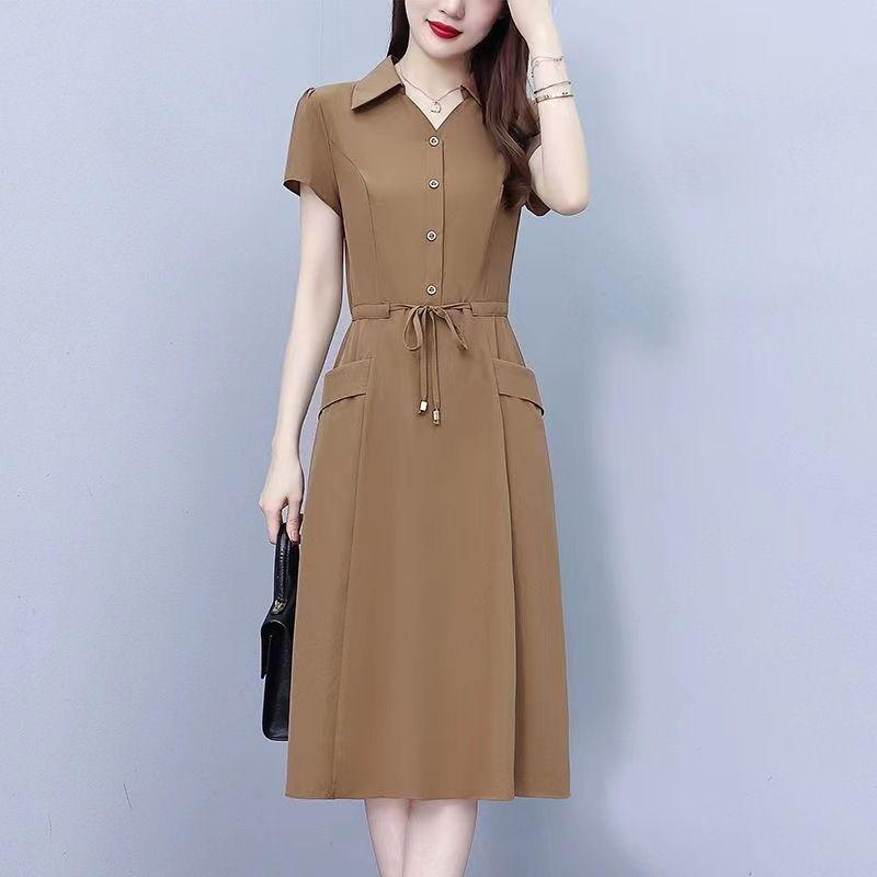 Fashion Summer Stretch Dress Elegant Slimming Midi Wrap Waist Flowy Dress