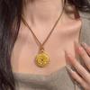 Elegant Sand Gold Rhinestone Peony Flower Pendant with Braided Rope for Women