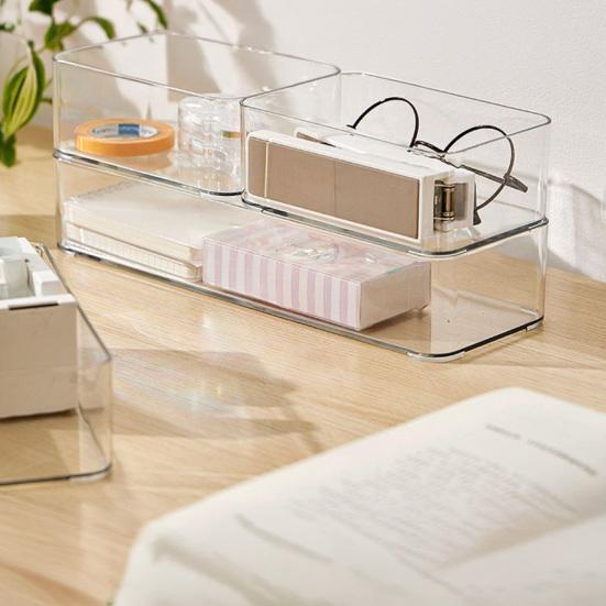 Desktop Storage Box Set Clear Drawer Organizer Stackable Anti-Slip Containers Multi-Size Organizers Set for Makeup Bathroom Kitchen