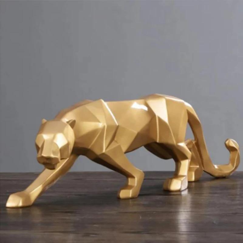 

Large Size Panther Statue Animal Figurine Abstract Geometric Style Resin Leopard Sculpture Home Office Desktop Decoration Crafts 17 Inch золотий