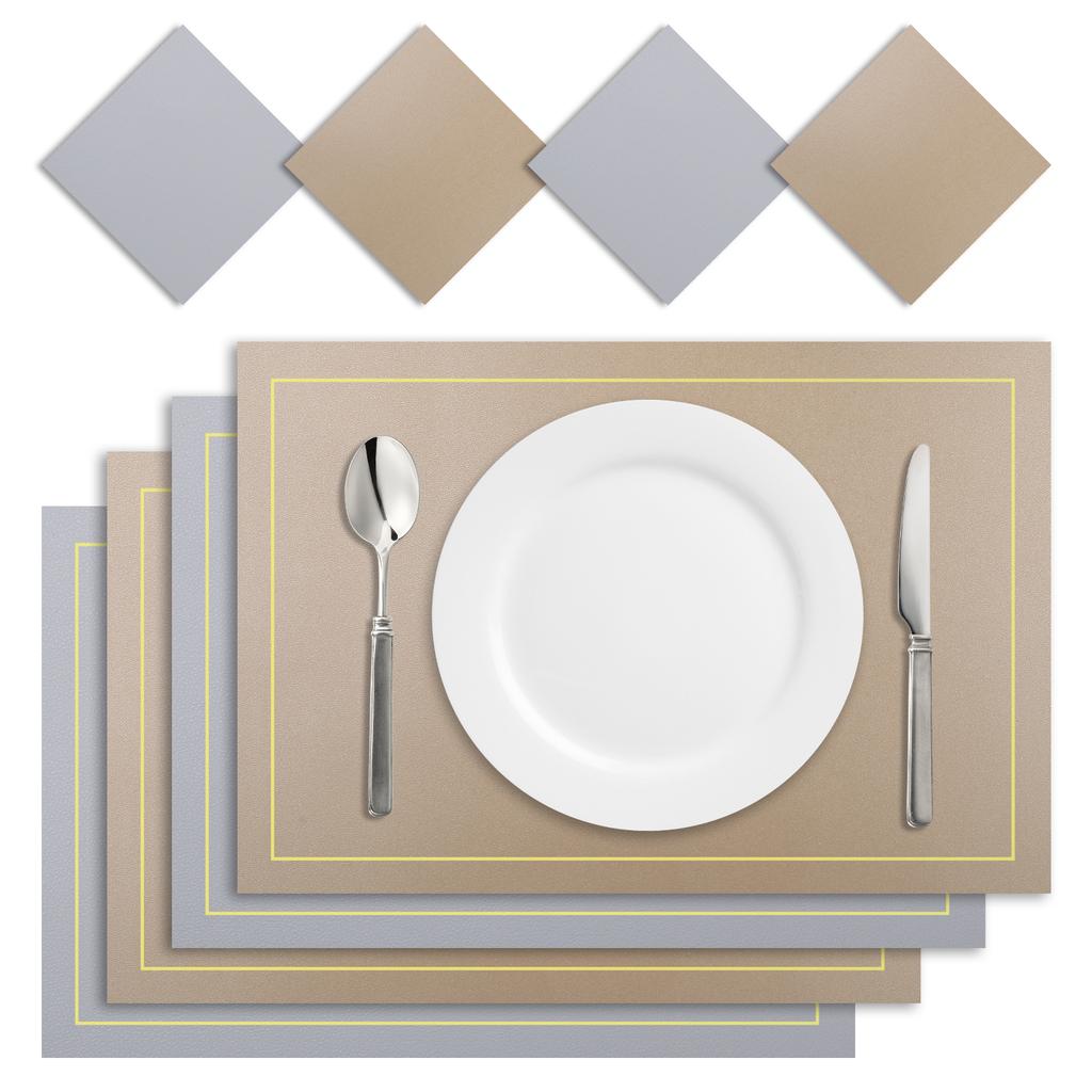 Faux Leather Placemats and Coaster Sets of 4 Dual-Sided PU Table Mat Hot Resistant Place Mats for Dining Table Christmas Decor
