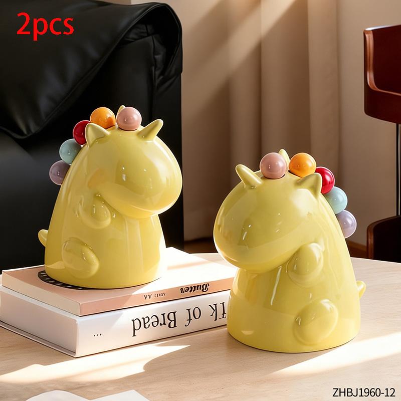 Novelty Dinosaur Ceramic Fruit Fork Holder with 6 Picks for Daily Dessert Snack Serving Home Kitchen Dining Table Decor
