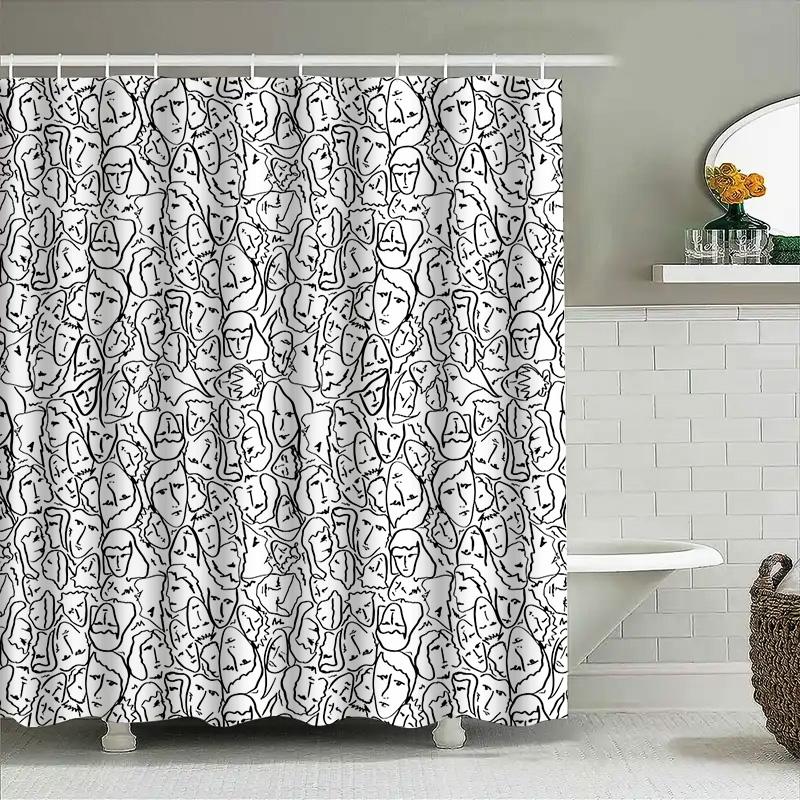 Abstract Art Shower Curtain Modern Minimalist Line Drawing Bathroom Decor Washable Fabric Backdrop Home Textile