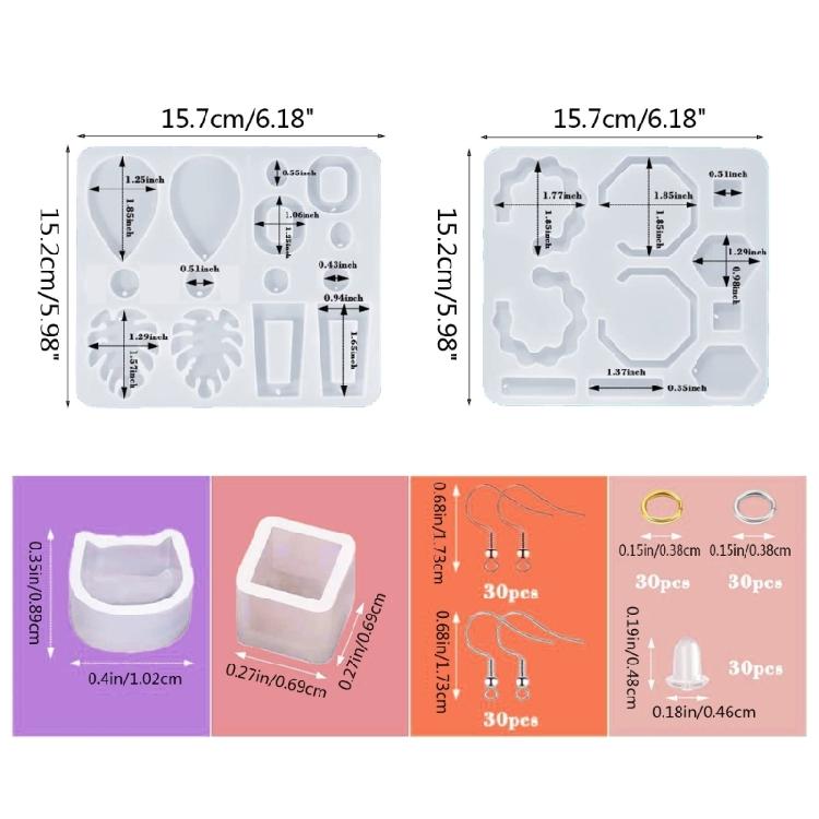 Earring Casting Moulds with Earring Hooks Jump Rings for DIY Resin Jewelry Craft