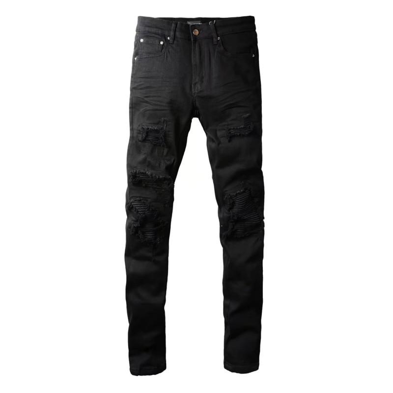 Men Women Slim Fit Distressed Patchwork Flared Denim Jeans Mid-Rise Stretch Cotton Casual Pants