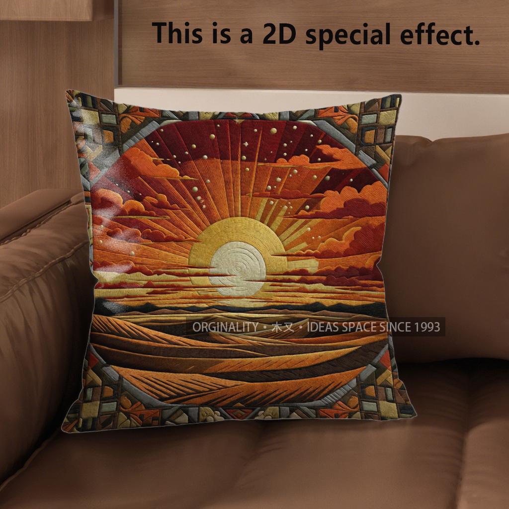 2D Western Desert Sunset Throw Pillow Covers Pattern Cushion Cover Suitable For Sofa Bedroom Car Pillow Cover