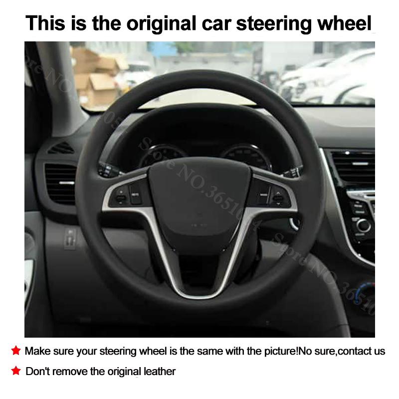 Black Steering Wheel Cover Wrap Artificial Leather Hand-sweing Protector For Hyundai Solaris Verna i20 i25 Accent 2008-2014