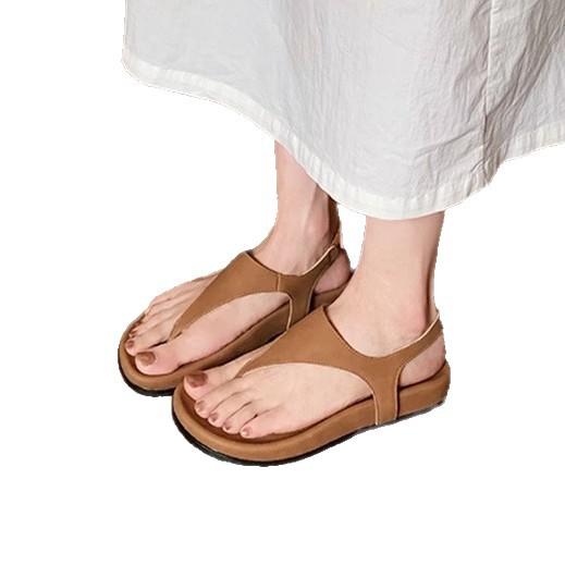 Wersja ze skóry owczej~ Prosty temperament jodełka retro nosek sandały rzymskie damskie letnie wakacje płaska podeszwa klapki zimowe