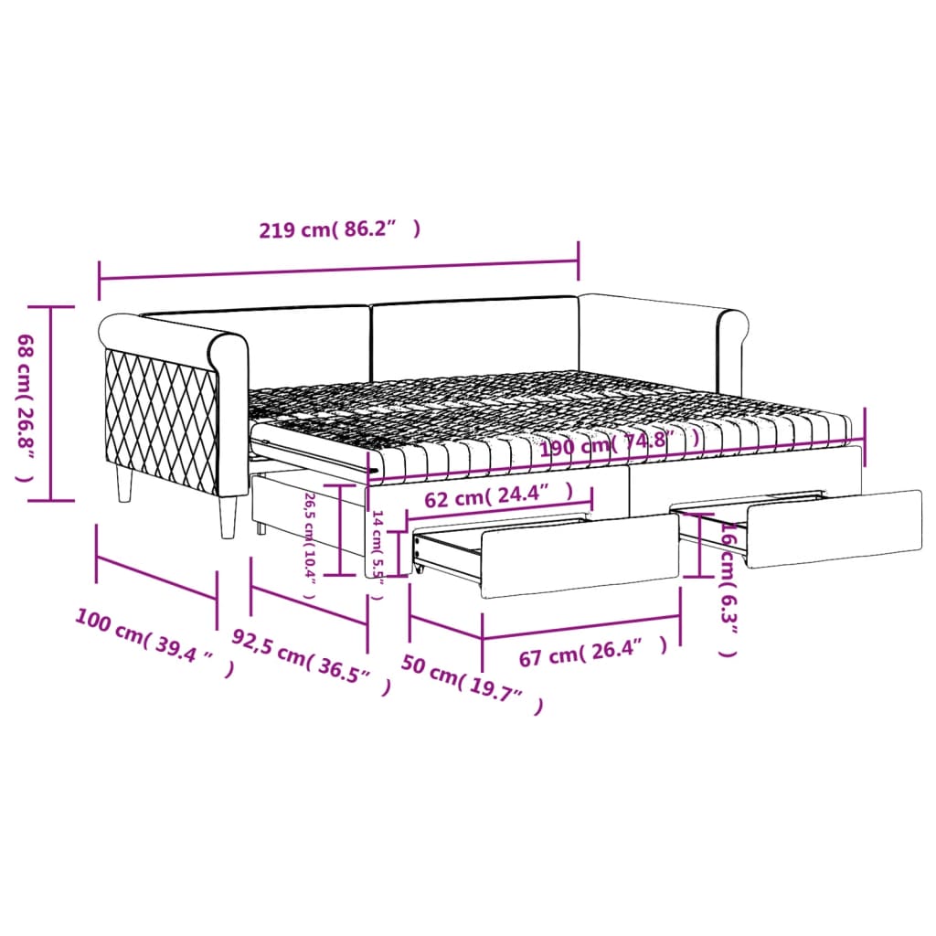 Extendable Daybed with Drawers Black 90x190 Cm Velvet