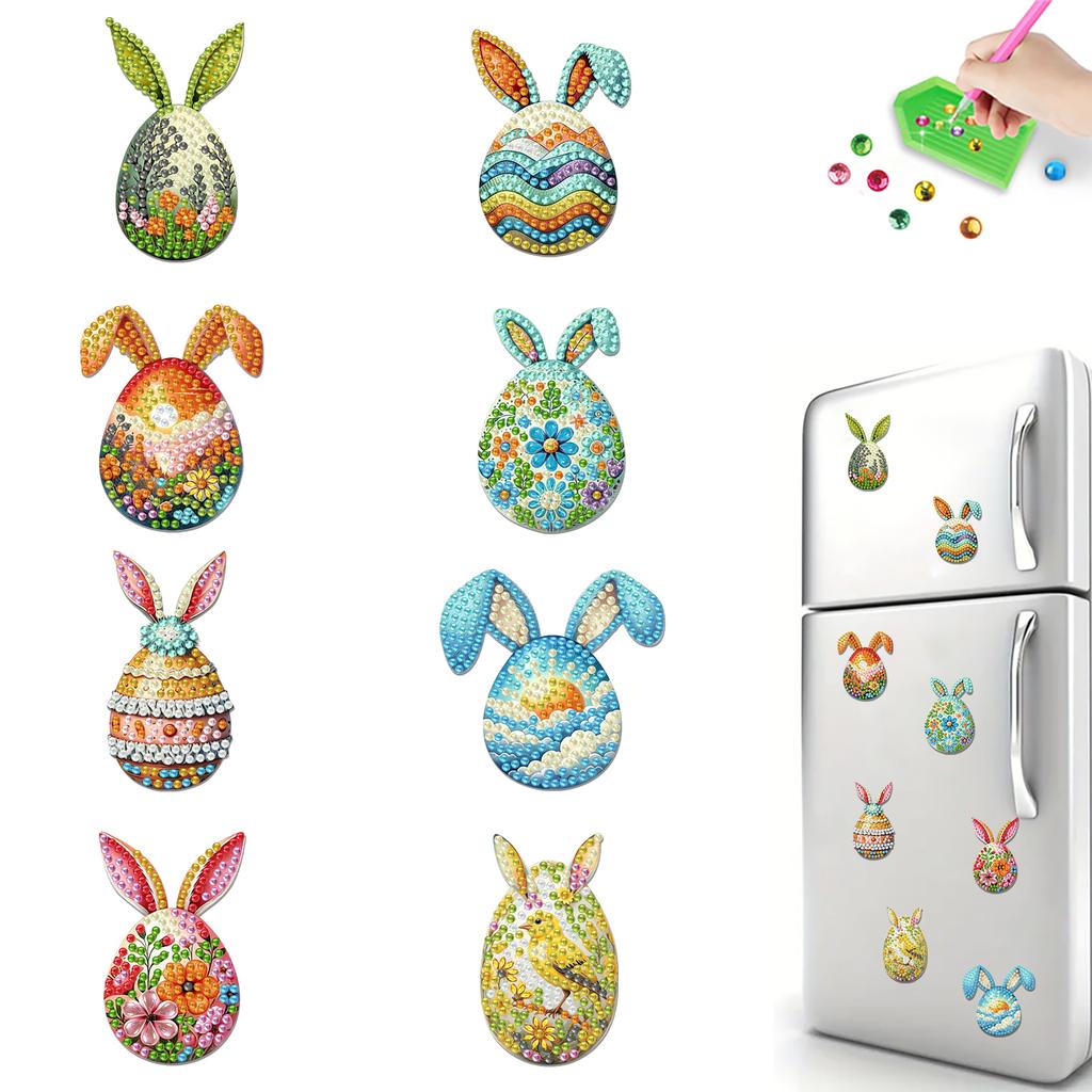 8pcs Easter 2D Acrylic DIY Diamond Art Fridge Magnet Kit Magnetic Diamond Art Decor for Beginners Gifts Home Car Garage Decors