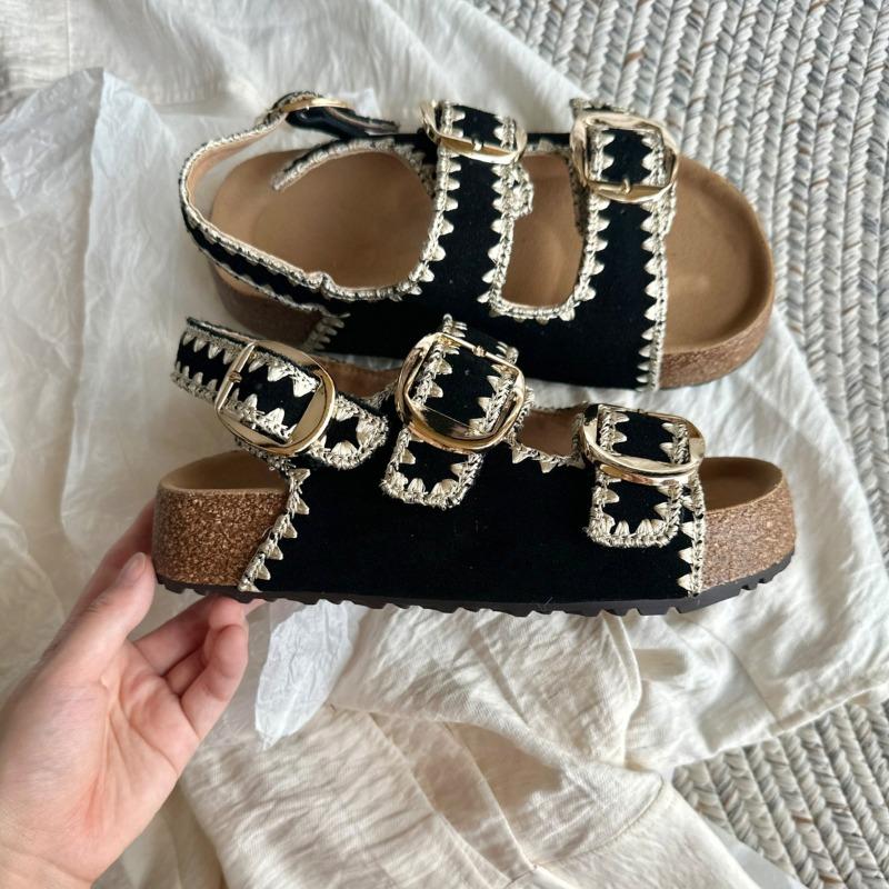 

Fashion 2025Summer Women Fashion Rivets Platform Leather Mules Vintage Metal Fittings Slippers Female Casual Shoe Slides 35 чёрный