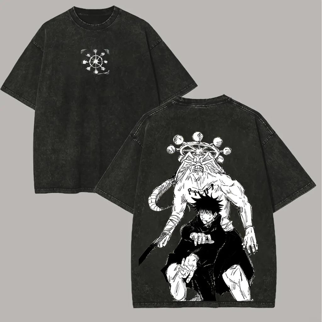 Anime Jujutsu Kaisen Makora T-shirt Men Women Clothing Gothic Hip Hop Y2k Washed T Shirt Summer Short Sleeve Cotton Tees Tops