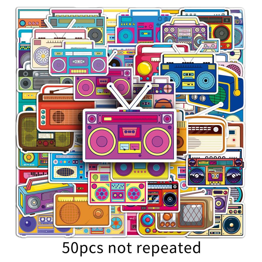 50pcs Waterproof Retro Cartoon Radio Stickers for Suitcases, Computers, and Journals