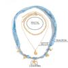 3Pcs/Set Bohemian Printed Fabric Necklace Women Vintage Starfish Conch Pendant Necklace  Jewelry