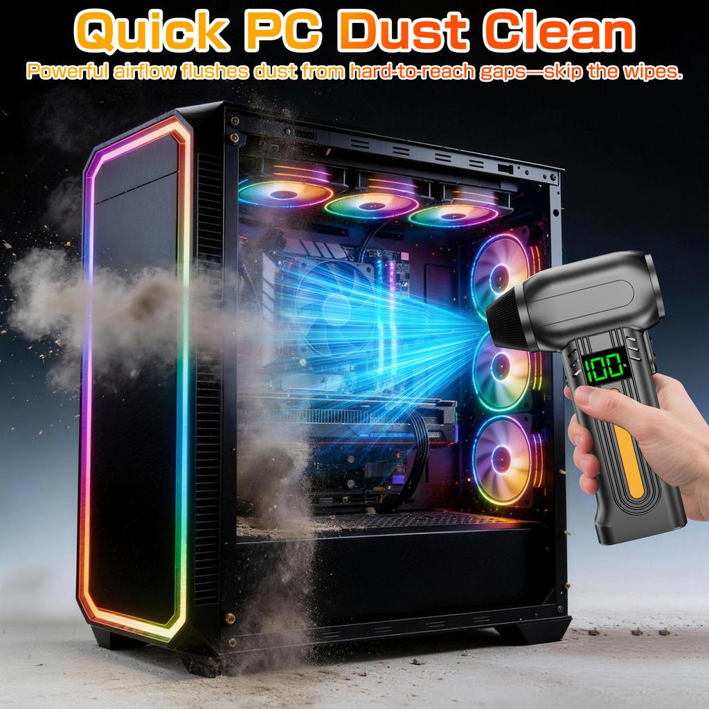 5 Gears Adjustable Jet Fan Multi Outlet Nozzles Strong Blowing Electric Air Duster Car Snow Removal Type-C Charging 90000RPM Turbo Blower Cordless