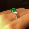 AAA Natural Green Agate Emerald Inlaid with Zircon Green Chalcedony Engagement Ring Created Green Emerald 925 Silver Engagement Wedding Ring Opening