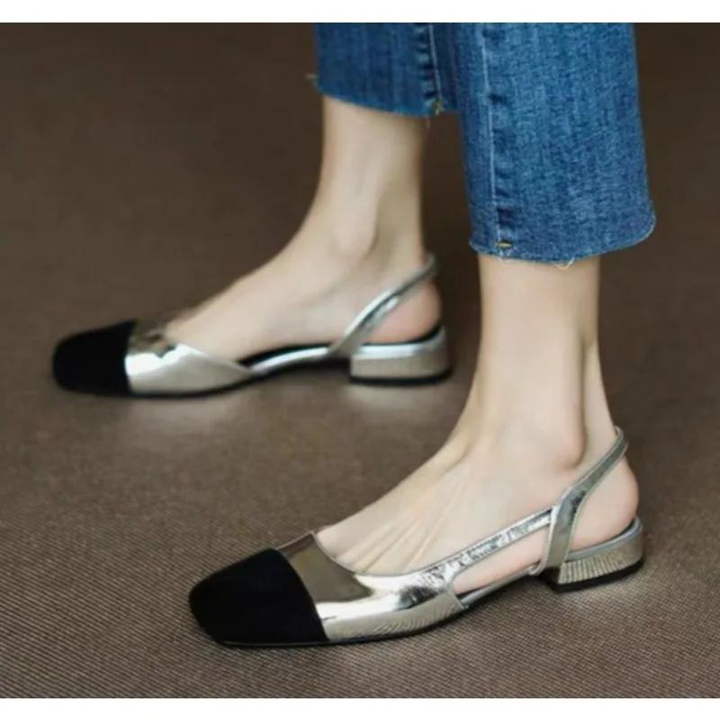 Leshion Of Chanmeb Women Sheepskin Slingback Sandals Luxury Brand Designer Mix-color Flat Shoe Ladies Casual Comfort Flats