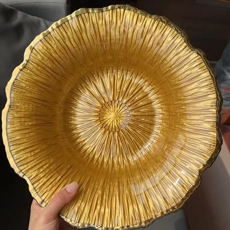 LISM European Light Luxury Gold Glass Flower Fruit Bowl