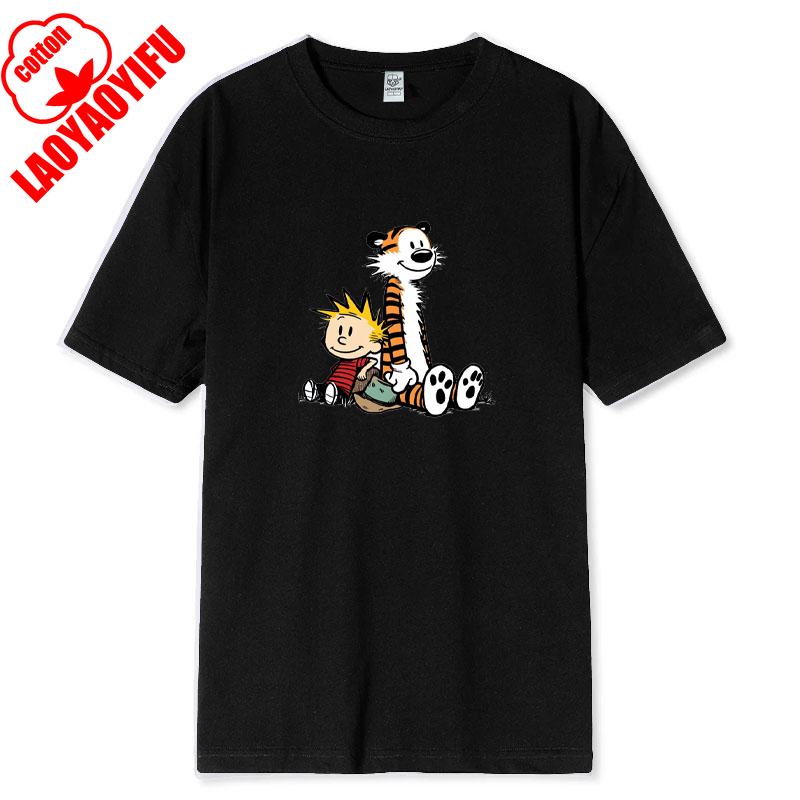 Vintage 90s Calvin Hobbes Tshirt Comic Strip Kawaii Friend Clothes Men Women Simple Casual Fashion Tees High Quality Cotton Tops