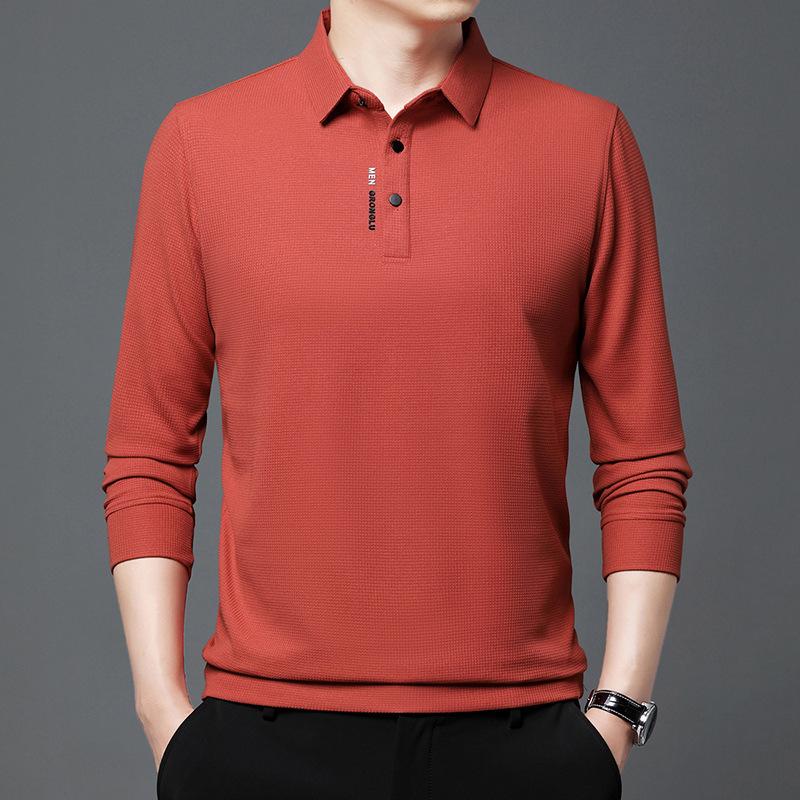 Autunno Nuovo T-Shirt Lunga da Uomo Polo con Risvolto Gioventù Business Slim Tinta Unita Manica Lunga Abbigliamento da Uomo